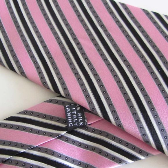 STEFANO RICCI pink/blk/white striped tie 100% silk - Picture 7 of 7